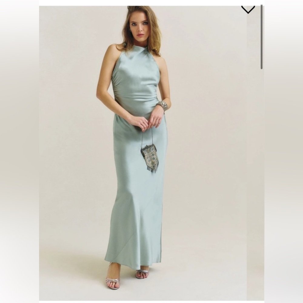 Reformation Green Maxi Slip Dress with Slit